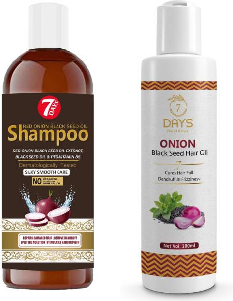 7 Days RED ONION OIL Herbal Shampoo-100 ml + Onion Hair Growth Oil With Black seed-100ml Price in India