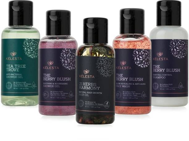 KELESTA Body Wash & Face Wash Combo (Pack of 5) 2 - Body Wash + 3 -Facewash - Squeezed from Nature - No Toxin, No Parabens, No Sulphate - 50ml Each