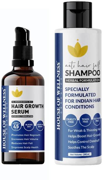 House of Wellness Ayurvedic Hair Growth Serum 50ml + Anti Hair Fall Shampoo 200ml combo pack