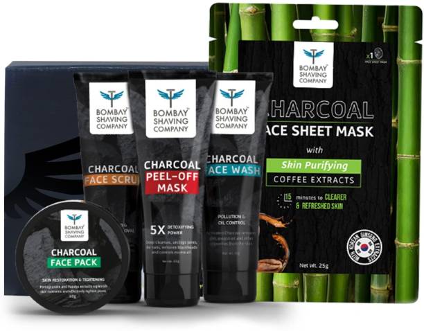 BOMBAY SHAVING COMPANY Charcoal DeTan & Detox Kit|Face Wash, Scrub, Peeloff Mask, Face Pack, Sheet Mask