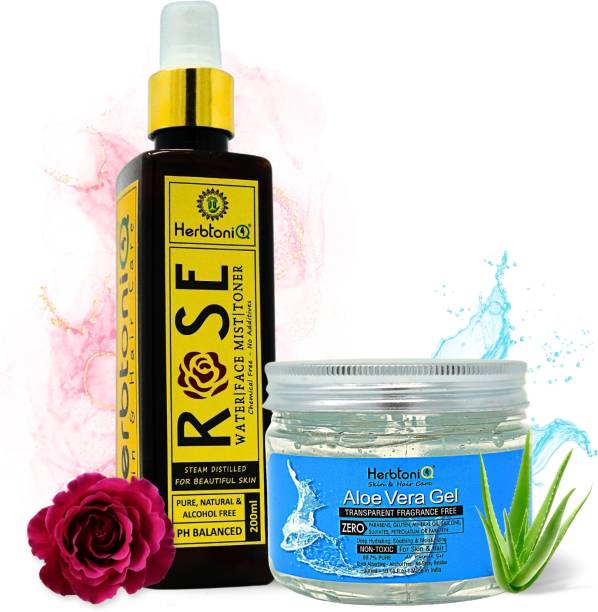HerbtoniQ Pure & Natural Rose Water Skin Toner with Aloe Vera Gel for Face, Body, Hair, Sunburn Relief, Acne, Scars Non-Toxic Gel Price in India