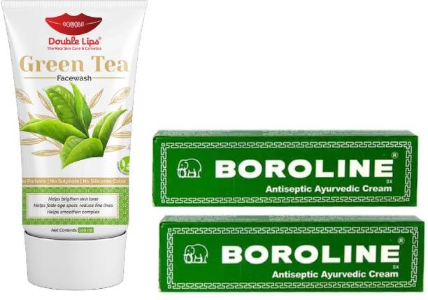 BOROLINE ANTISEPTIC CREAM PACK OF 2 WITH FACE CARE SOAP FREE GREEN TEA FACE WASH 100 ML