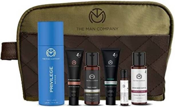 THE MAN COMPANY Premium Skin Glow Collection 6 in 1 Combo Travel Mini Kit | Gift Set for Men | De Tan Face Care | Deo for Men | Free Pouch