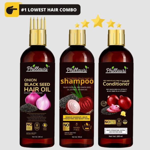 Phillauri Red Onion Black Seed Oil Ultimate Hair Care Kit for Hair Fall Control (Shampoo + Hair Conditioner + Hair Oil)