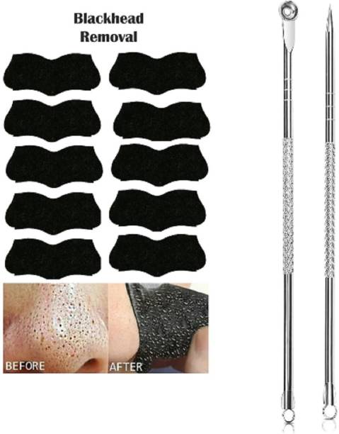 Emijun Charcoal Nose Strips Blackhead Remover with black and whitehead remover pin Price in India
