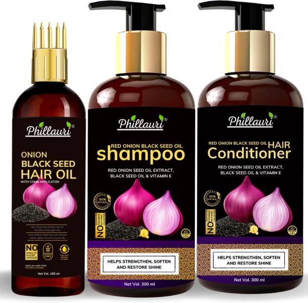Phillauri Red Onion Black Seed Oil Ultimate Hair Care Kit (Shampoo + Hair Conditioner + Hair Oil) Price in India