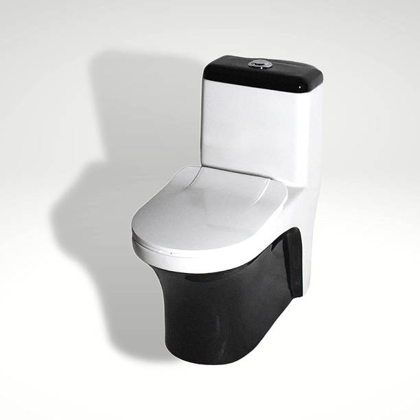 Ceramic Floor Mounted One Piece Water Closet Western Toilet/European Commode Oval With Soft Close Seat Cover For Lavatory, Toilets (S Trap Outlet Is From Floor Black) Western Commode