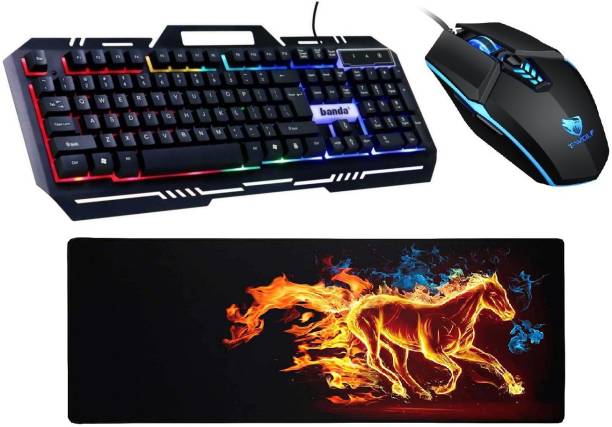 FKU RGB GAMING KEYBOARD,TWOLF RGB 3200DPI WIRED GAMING MOUSE XXXL HORSE MOUSE PAD Combo Set