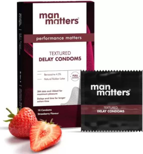Man Matters 3-in-1 Strawberry Flavour Condoms for Men | Extra Dotted/ Crystal, Ribbed, Delay Condom