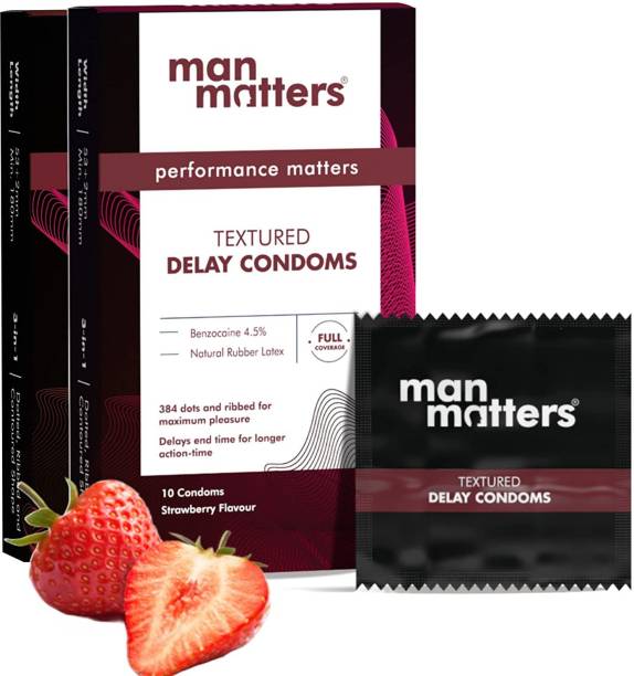 Man Matters 3-in-1 Strawberry Flavour Condoms for Men | Extra Dotted/ Crystal, , Ribbed Condom