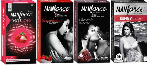 MANFORCE Mankind Condoms Combo Pack (Strawberry, Chocolate, Litchi, Sunny Flavoured)- 10 Pieces (Pack of 4) Condom