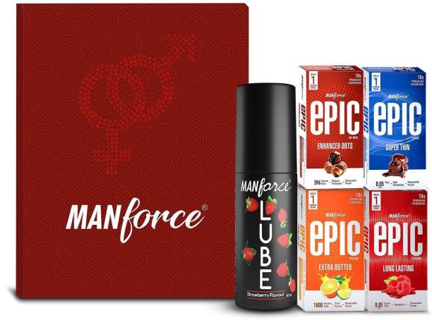 MANFORCE Epic Love Redbox, 4 Epic Condoms + 1 Lubricant Gel | Gift for Romantic Ones Condom