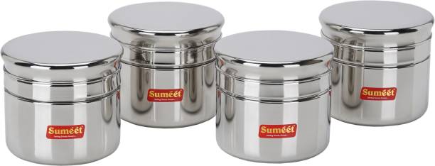 Sumeet Stainless Steel Circular Vertical Mini Storage Container,700ml each,10.5cm  - 700 ml Steel Utility Container