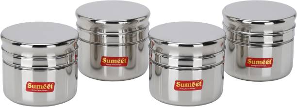 Sumeet Stainless Steel Circular Vertical Mini Storage Container,400ml each,9cm  - 400 ml Steel Utility Container