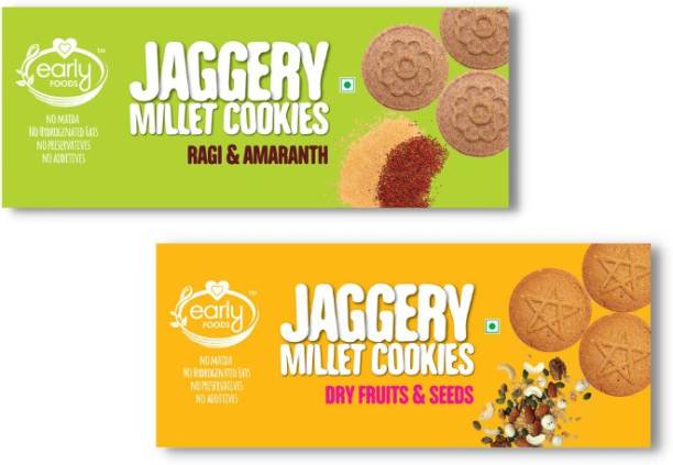 Early Foods Assorted Pack of 2 - Organic Dry Fruit & Ragi Amaranth Jaggery Cookies X 2 Cookies