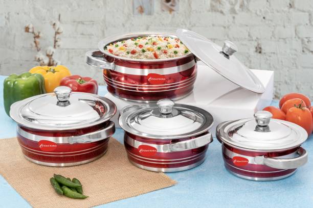 KLASSI KICHEN by Mahavir Stainless Steel 4 Pcs Handi Set with lid Glossy Finish Cookware Set