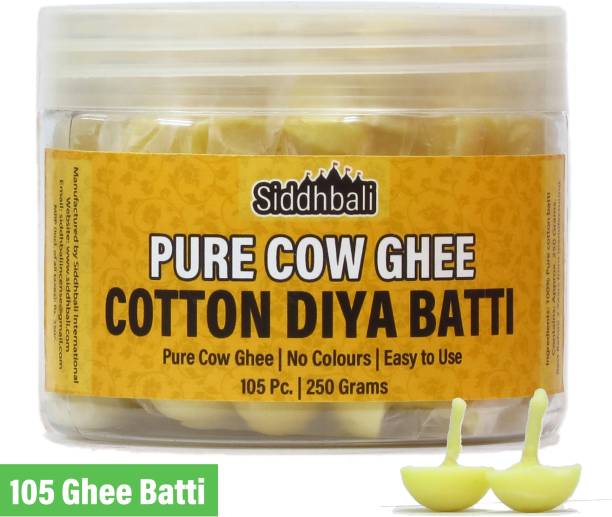 Siddhbali Pure Cow Ghee Cotton Batti Cotton Wicks - 105 Ghee Jyoti - Diya - 250 gm Pet Jar Cotton Wick