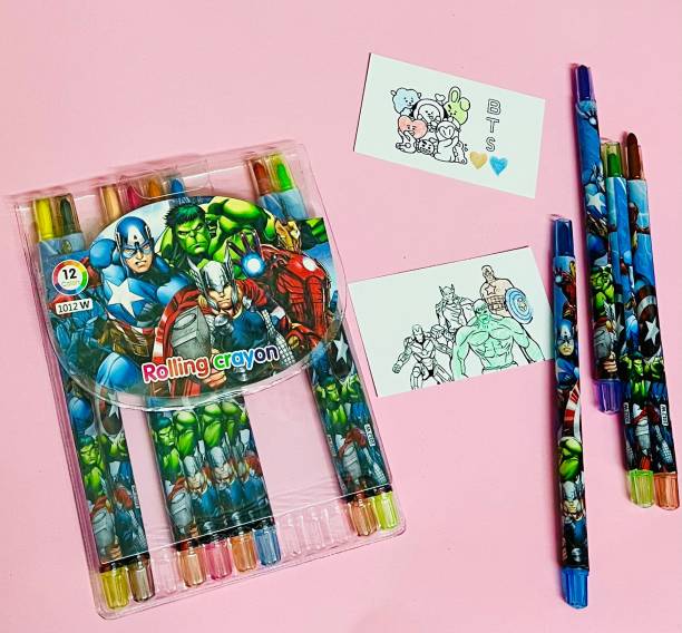 Le Delite cartoon superhero avengers Twistup Rolling Crayons Pen for Kids 12 pieces