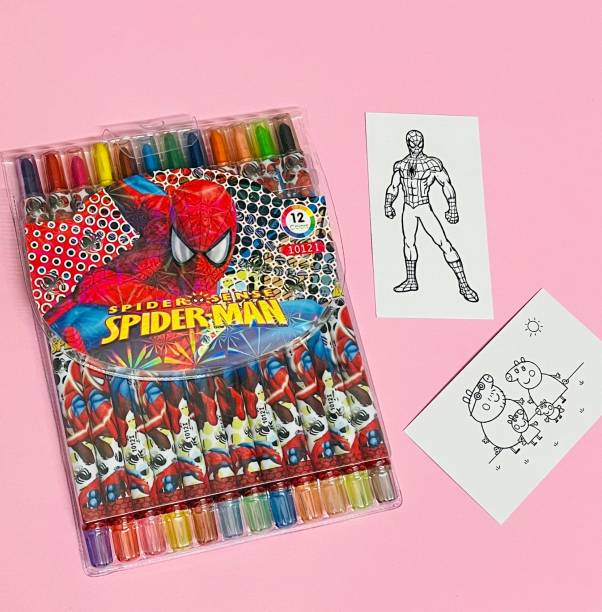 Le Delite cartoon superhero spiderman theme Twistup Rolling Crayons Pen for Kids 12 pieces