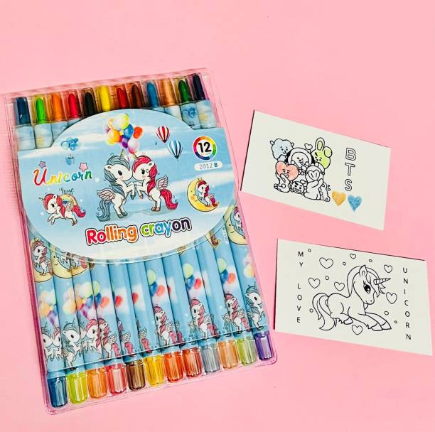 Le Delite unicorn theme Twistup Rolling Crayons Pen for Kids Stylish (Pack of 12 Colors)