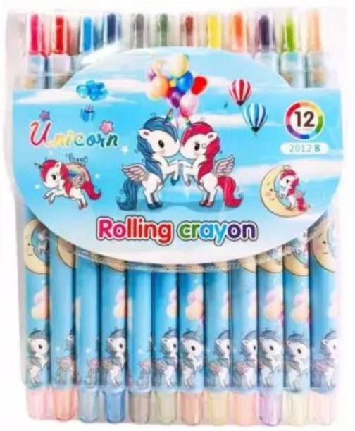 barbarik Unicorn Theme Colorful Twistup Rolling Crayons Pen for Kids Stylish (Pack of 12)