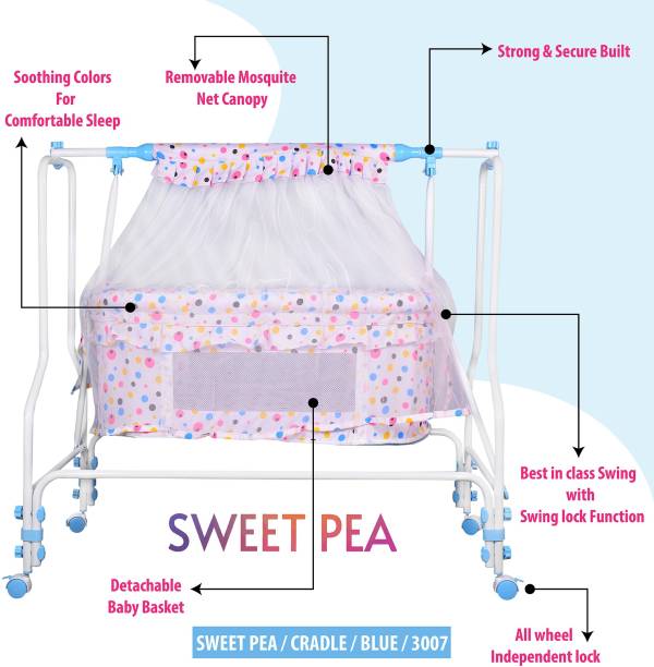 Fun Baby Sweet Pea Newborn Baby Comfort Cradle with Mosquito Net, 0-8 Months