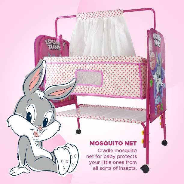 NHR Baby Cradles For 0 To 2 Years With Mattress, Mosquito Net & Wheel Lock