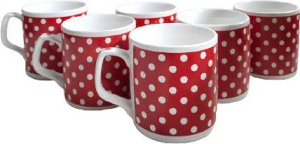 RAGHAV EMPORIUM Pack of 6 Bone China Premium Red Dot Pipe design tea coffee cup set