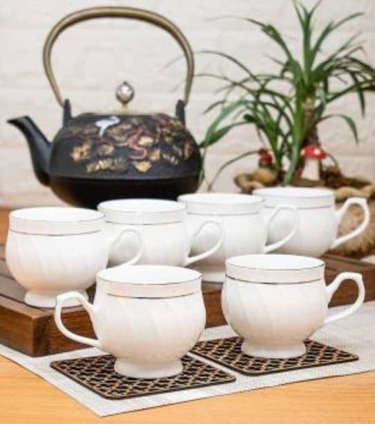 RAGHAV EMPORIUM Pack of 6 Bone China Premium Kareena Design Tea Coffee cup set for Home Office