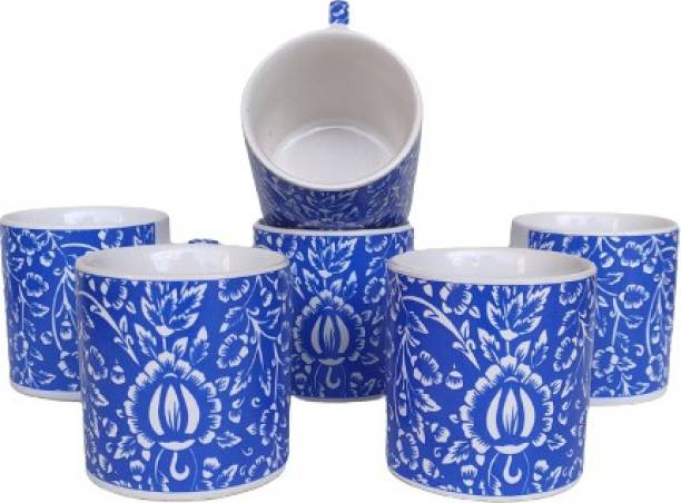 RAGHAV EMPORIUM Pack of 6 Bone China Premium Blue Mughal Pipe design tea coffee cup set