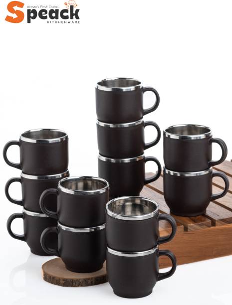 SPEACK Pack of 12 Stainless Steel, Plastic Tea Cups Set, Tea Cup, Tea Cups, Coffee Cup