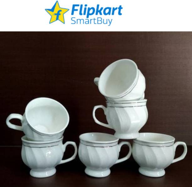 Flipkart SmartBuy Pack of 6 Bone China Premium Kareena Design Bone China Tea Cups Set | Coffee Mugs for Home Office