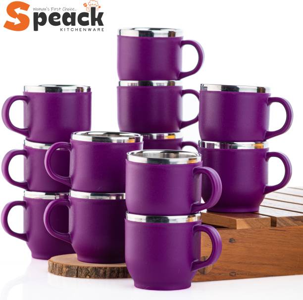 SPEACK Pack of 12 Stainless Steel, Plastic Tea Cups Set, Tea Cup, Tea Cups, Coffee Cup