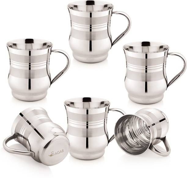 SUNSAGAR Pack of 6 Stainless Steel Popcorn Design Tea, Coffee Cup, Mirror Finish, Unbreakable - 175ml each,6 Pc Set