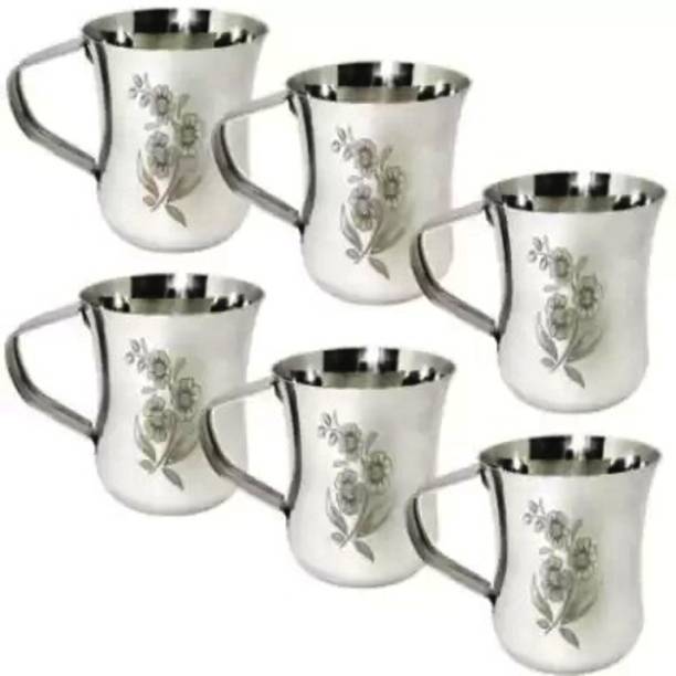 Granny Smith Pack of 6 Stainless Steel Tea Cup/Coffee/Milk Cup, Set of 6 Piece, Sliver,150 ML