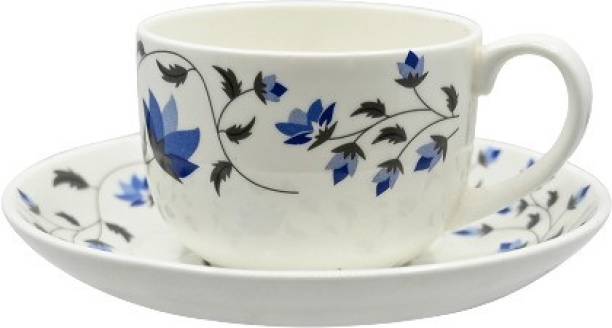 MARK Pack of 1 Ceramic Flower Printed cup & saucer