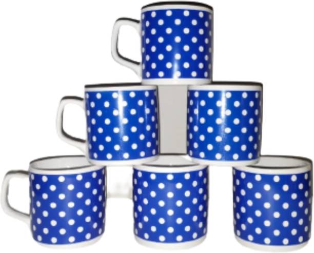 RAGHAV EMPORIUM Pack of 6 Bone China Premium Ceramic Blue Dot Tea Coffee CUPS set for Daily use