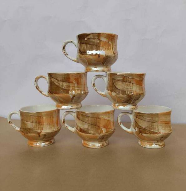 RAGHAV EMPORIUM Pack of 6 Bone China without gold line mona Design Tea Coffee set for Home Office
