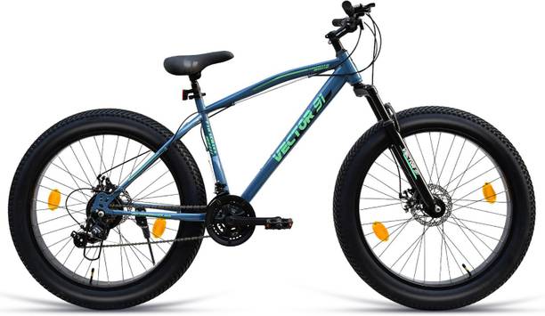Vector 91 Monster Fat Bike with 21 Speed Shimano Gear - Blue Green 26 T Fat Tyre Cycle