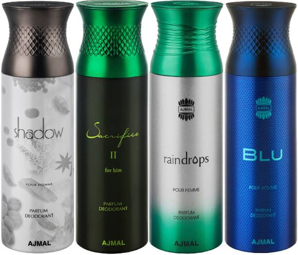 Ajmal Shadow Homme & SacrificeIIHim & Raindrops & Blu Deodorant Spray + 4 Testers Deodorant Spray  -  For Men & Women