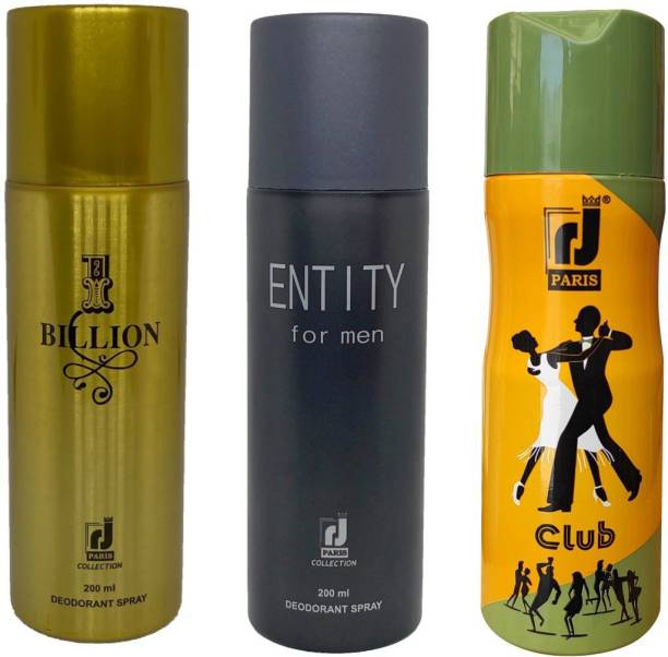 R J PARIS BILLION + ENTITY FOR MEN + CLUB Deodorant Spray  -  For Men & Women