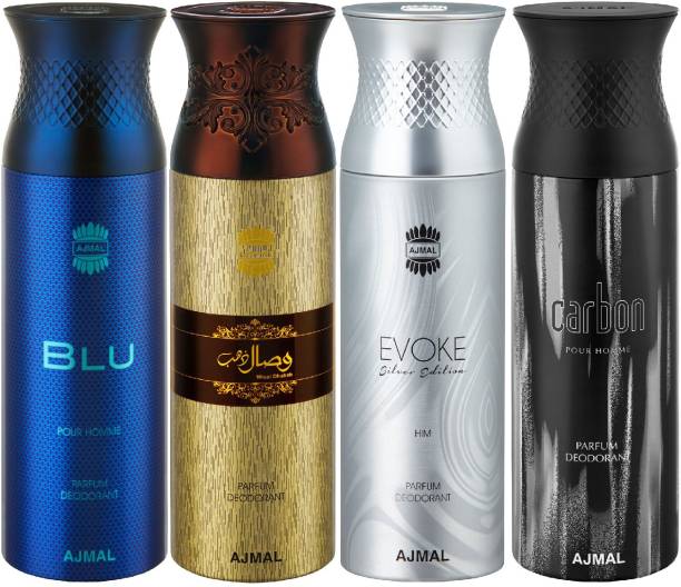 Ajmal Blu & Wisal Dhahab & EvokeSilver Edition Homme & Carbon Deodorant Spray + 4 Testers Deodorant Spray  -  For Men & Women