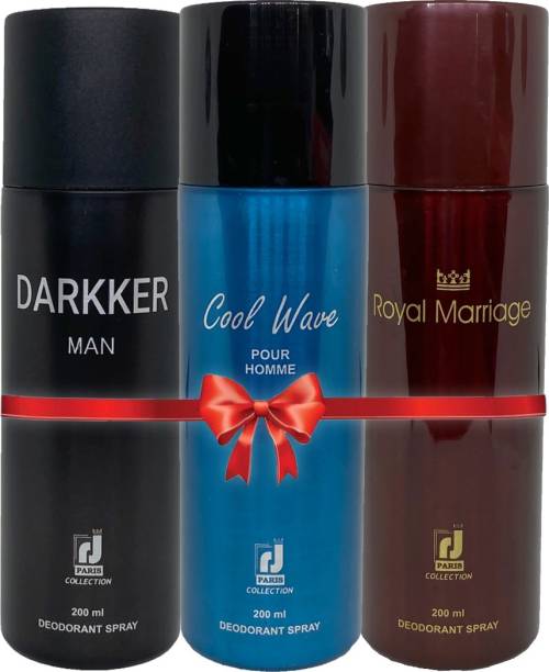 R J PARIS Darkker Man, Cool Wave, Royal Marriage Body Deo Spray Long Lasting Set of 3 Body Deodorant Spray  -  For Men & Women