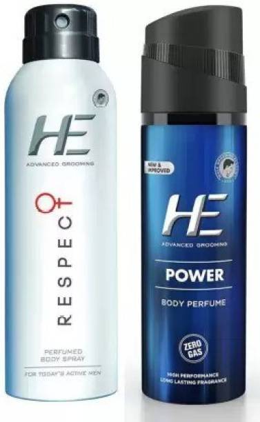 HE Respect Advanced Grooming Perfume+Power Men's Perfume Combo Pack 2 Body Spray  -  For Men