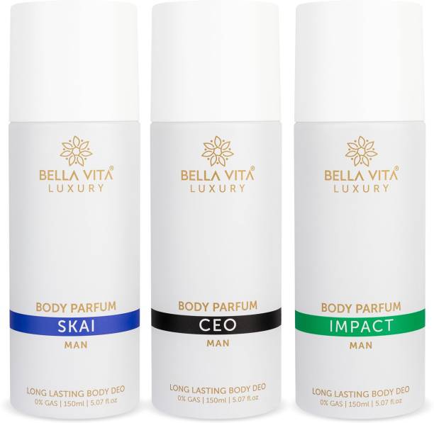 Bella vita organic Men's Body Parfum Deodorant Spray Gift Set (3x150 ML) || Long Lasting Fragrance Deodorant Spray  -  For Men