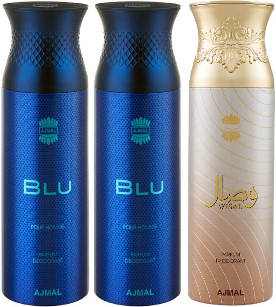 Ajmal Blu & Wisal Deo & Wisal Deodorant Spray + 3 Testers Deodorant Spray  -  For Men & Women