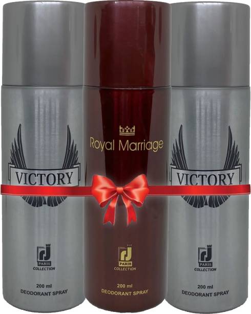 R J PARIS Victory, Royal Marriage, Victory Body Deo Spray Long Lasting Set of 3 Body Spray Deodorant Spray  -  For Men & Women