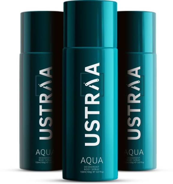 USTRAA AQUA Deodorant Body Spray - 150 ml - Pack of 3 Deodorant Spray  -  For Men Price in India
