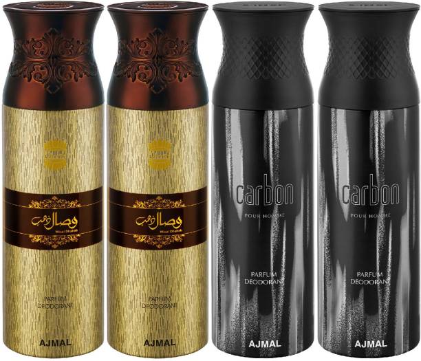 Ajmal Wisal Dhahab & Carbon Deodorant Spray + 4 Testers Deodorant Spray  -  For Men & Women