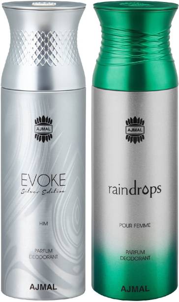 Ajmal EvokeSilverHim & Raindrops Deodorants + 2 Testers Deodorant Spray  -  For Men & Women